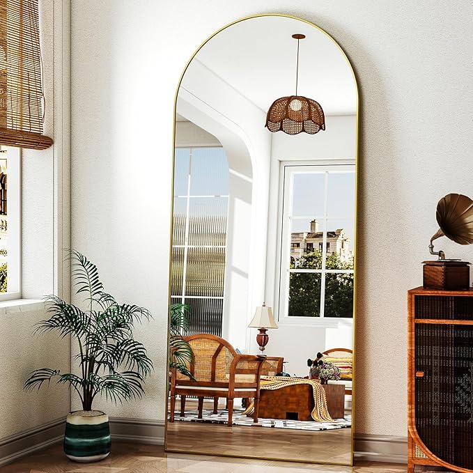 71"x30" Extra Large Arched Full Length Mirror - Leaning Mirror Arch Wall-Mounted Mirrors - Aluminum Alloy Frame Modern Simple Home Decor - for Living Room Bedroom Cloakroom, Gold