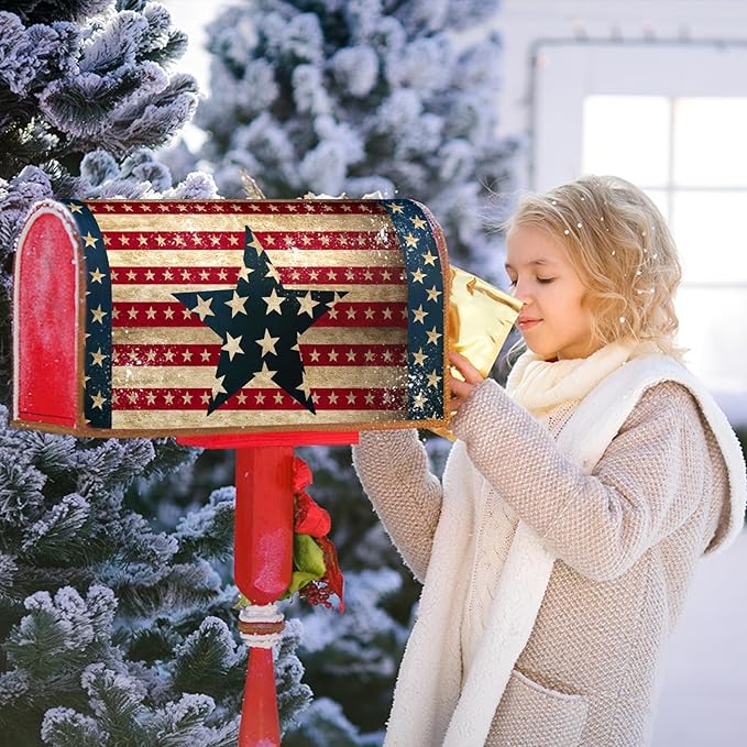 Happy 4th of July Magnetic Mailbox Cover Large Size 25.5x21inch Star Independence Day Post Letter Box Wrap Happy Holiday Dust-Proof Postbox Covers for Home Outdoor Garden Yard