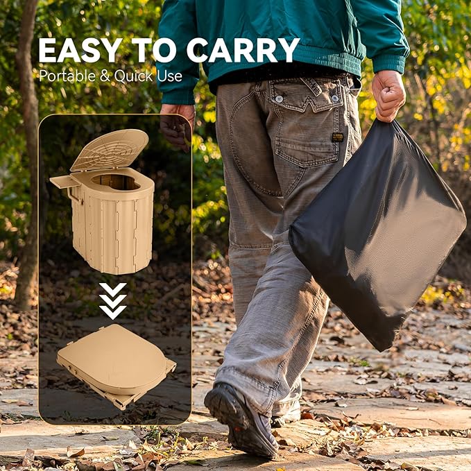 Portable Toilet, Upgraded 15'' Camping Toilet for Adults with Lid, Folding Toilet with Removable Paper Holder, Travel Portable Potty for Camping, Hiking, Roadtrip, Tent, Truck Drivers