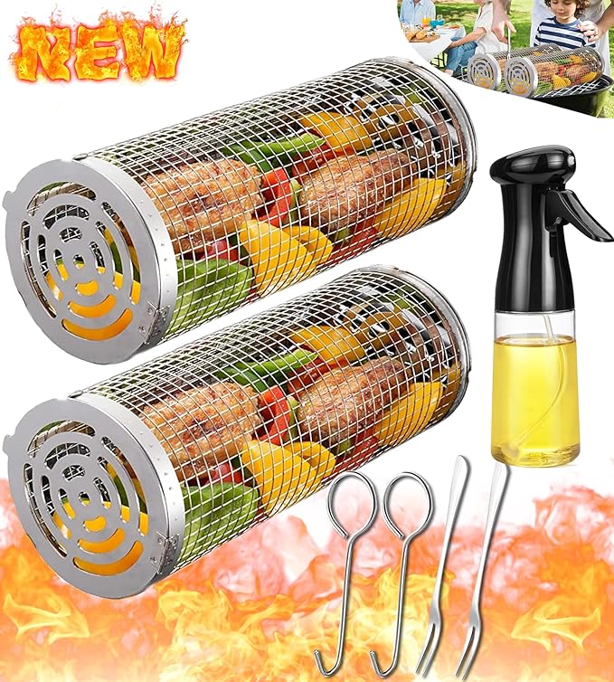 Rolling Grilling Baskets for Outdoor Grill Bbq Net Tubes Cylindrical 2023 Food Csges Cinderlinder Masters Mens Birthday Gift Ideas for Dad Father Day Husband Brother Uncle Stepfather Boyfriend