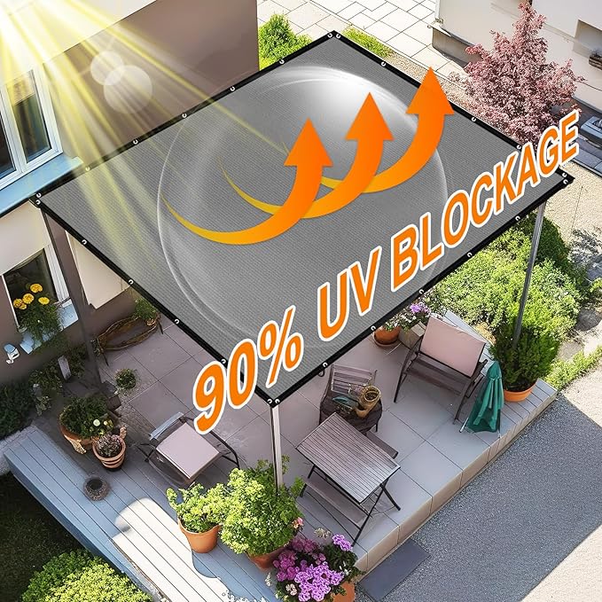 Artpuch 90% Sun Shade Cloth, 8 x 12 FT Pergola Shade Cover Canopy with Grommets, Sun Screen Fabric Tarp for Patio, Outdoor, Garden, Backyard, Light Grey
