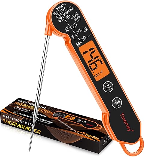 Digital Meat Thermometer Instant Read - Ultra Fast 1s Reading, Waterproof with Backlight & Motion Sensor for BBQ, Grilling, Smoker, Candy, Oil (Orange)