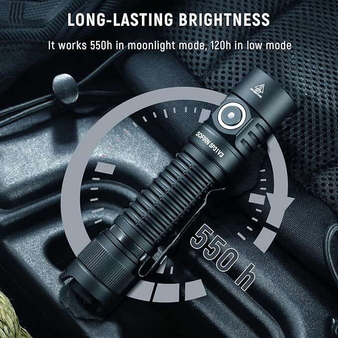 Sofirn SP31 V3.0 Tactical Flashlight Rechargeable, 2000 High Lumen Pocket Flashlight with Powerful LED, Dual Switches and Battery for EDC, Home, Emergency, Heavy Duty, IP68 Waterproof / Compact Built