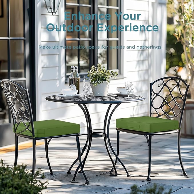 Codi Outdoor Seat Cushions for Patio Furniture 22x22 Inch, Waterproof Chair Cushion with Handles & Adjustable Straps, Fade Resistant - Set of 2, Green