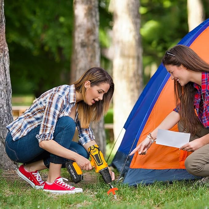 8" Tent Stakes Heavy Duty 12 Pack, Screw in Tent Stakes, Metal Threaded Camping Stakes, Ground Anchors for Canopies, Gardening and Inflatable Decor, with Storage Box and Hex Socket