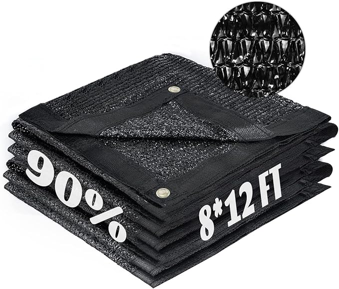 LOVE STORY 8x12FT 90% Black Garden Shade Cloth, Sun Shade Cover Net Mesh Tarp with Grommets, Sunblock Net for Garden,Greenhouse,Plants and Patio