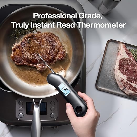 ProfessionaI Meat Thermometer Digital, 3X Faster 0.5 Sec Instant Read, NIST Certified Accuracy ±0.5°F, 100% Waterproof, Auto-Rotating Bright Display, for Candy/Grill/BBQ, Black & Gray