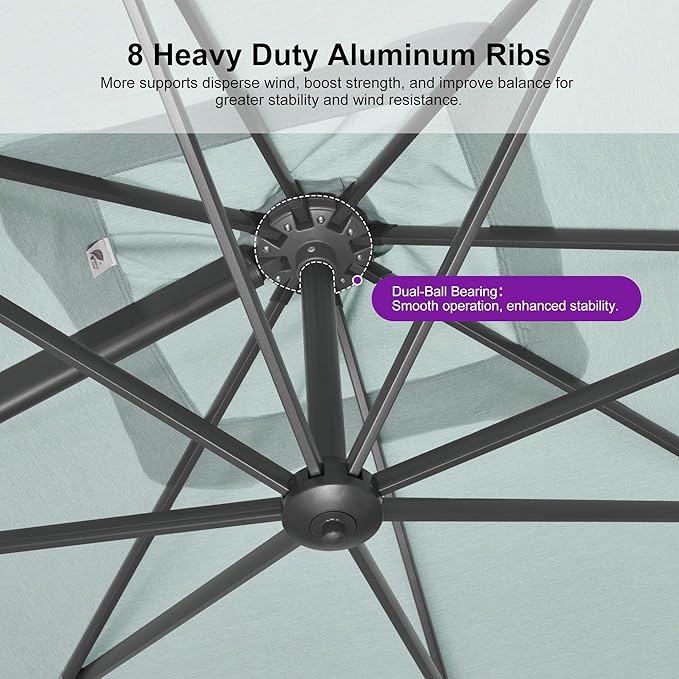 PURPLE LEAF 9 FT Cantilever Patio Umbrella Outdoor Aluminum Offset Square Umbrella with 3 Years Fade Resistance Recycled Fabric and 360-degree Rotation for Deck Pool Garden, Mint Green