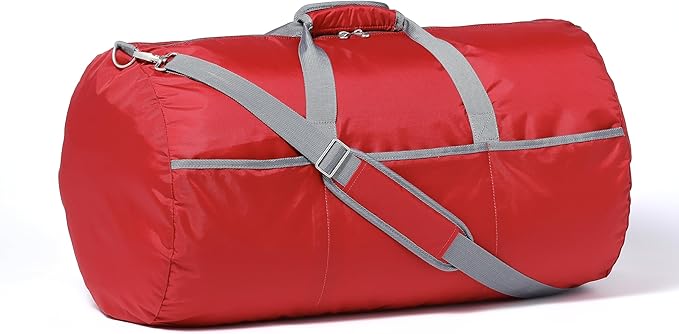 Amazon Basics 32" Extra Large Foldable Duffle Bag for Travel & Storage, with Exterior/Interior Zippered Pockets, Lightweight/Durable Nylon Material, 50-LBS Capacity, 9254 Cubic Inch (150L), Red