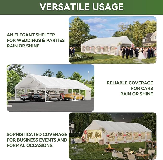 Aoxun 20x40 Party Tent Canopy for Weddings Waterproof Event Tent with Removable Sidewalls &Roll-up Door, Heavy-Duty Steel Frame for Outdoor Weddings, BBQ, Birthday Parties, & Camping,White