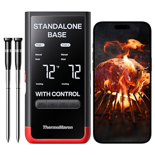 Smart Bluetooth Wireless Meat Thermometer: Standalone Base, WiFi Unlimited Range, 6 Sensors with NIST Certified Accuracy, 2 Probes for Kitchen, BBQ, Grill, Oven, Smoker, Rotisserie