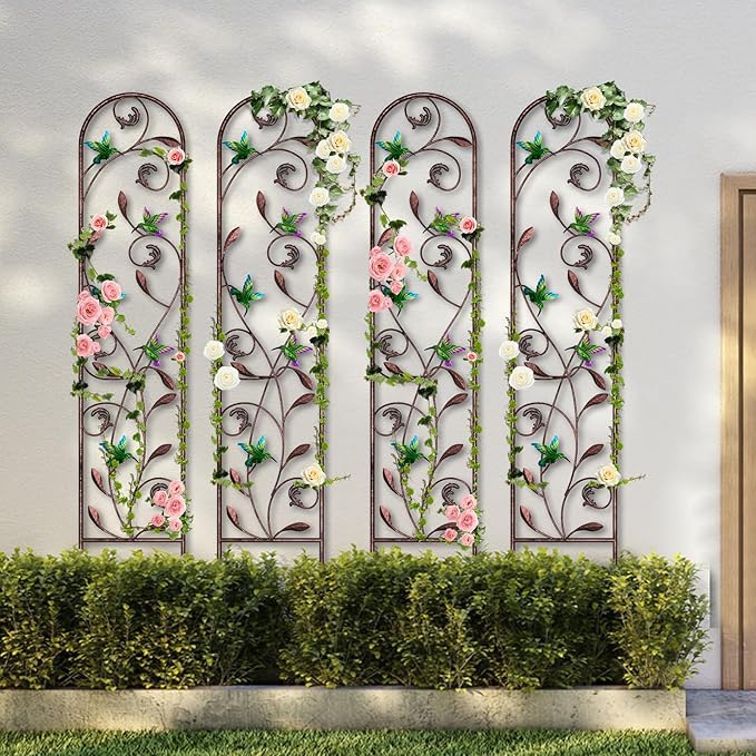 aboxoo Set of 4 Packs Hummingbird Metal Garden Trellis for Climbing Plants,Outdoor Decorative Flowers Arch Fence Trellis for Outdoor Patio,Garden,Yard,Backyard,Wall Brackets,60'' H x 11'' W