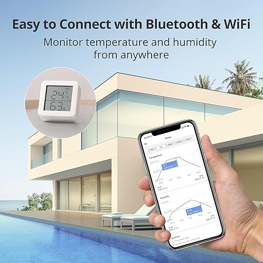 SwitchBot WiFi Hygrometer Thermometer with Hub, Dewpoint/VPD/Absolute Humidity Meter, Indoor Wireless Temperature Humidity Sensor Monitor with App Control, Compatible with Alexa, Google Home, IFTTT