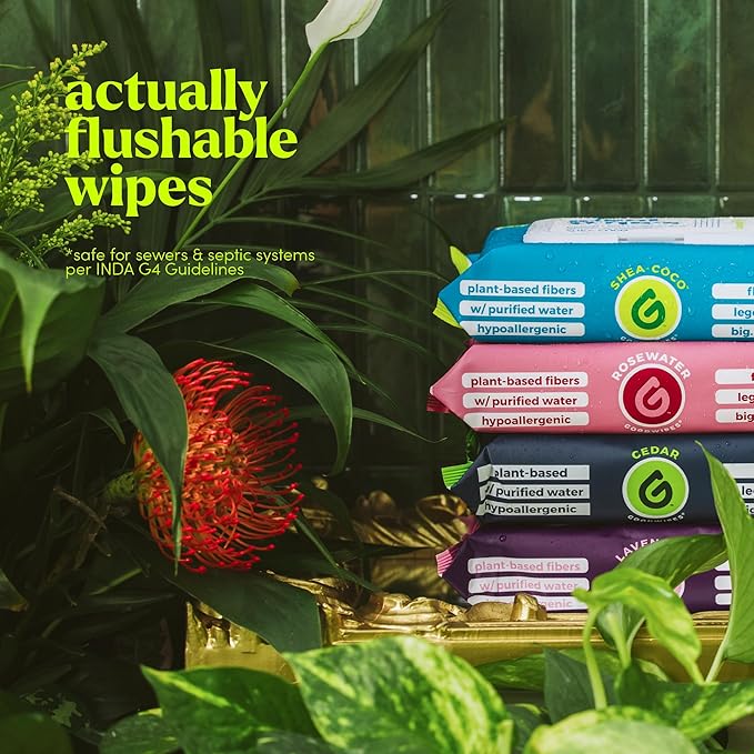 goodwipes Flushable Butt Wipes - Vitamin E & Aloe - Sewer & Septic Safe - Extra Large Adult Wet Wipes For Women & Men - Bathroom Essentials - Cedar, 418 Count (8 Packs + 1 Travel)