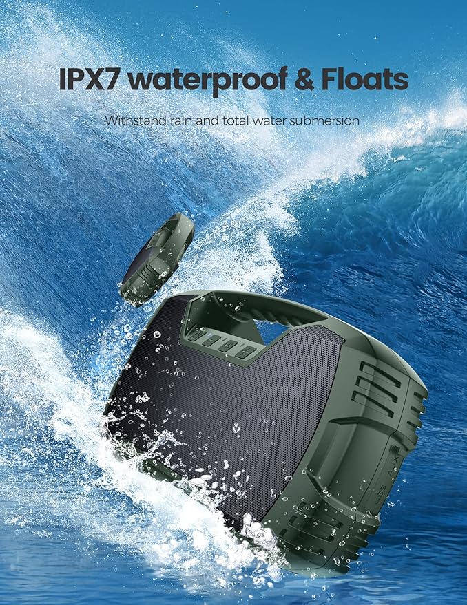 IPX7 Waterproof Bluetooth Speaker, 40W (60W Peak) Portable Wireless Speakers, 32H Playtime, Stereo Loud Sound, Deep Bass, Bluetooth 5.0, Built-in Mic for Camping, Party, Outdoor, Gifts, Beach-Green