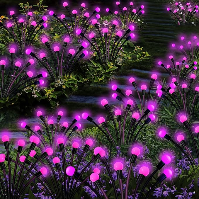 Kohlrabi Solar Garden Lights Outdoor, 2 Pack 20 LED Solar Pink Firefly Lights Waterproof, Sway by Wind, Swaying Light for Yard Patio Backyard Garden Planter Flower Bed Pathway Outdoor Decoration