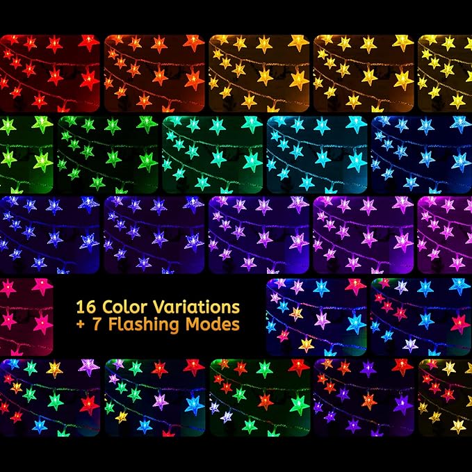 Minetom USB Star String Lights - 33 ft 100 LED Color Changing Star Fairy Lights with Remote and Timer, 16 Single Colors and 7 Modes Starry Lights for Bedroom Dorm Tent Bed Patio Christmas Party Indoor