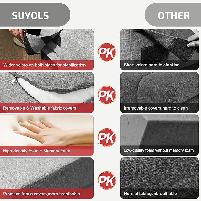 Folding Sofa Bed with Pillows- Convertible Chair Floor Couch & Sleeping Mattress, Foldable Memory Foam Sleeper for Living Room/Dorm/Guest Room/Home Office/Apartment/Loft, Queen, Light Gray