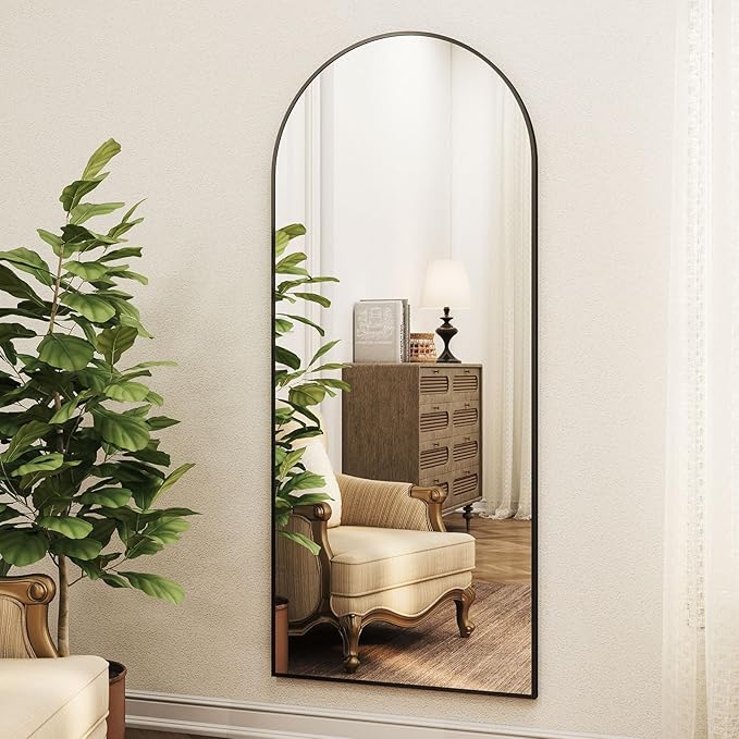 Arched Full Length Mirror - 68" x 24" Large Floor Mirror Aluminum Frame Dressing Mirror with Stand for Bedroom/Living Room Wall Mounted