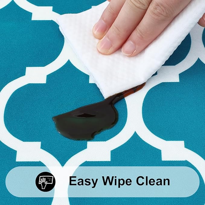 Smiry Rectangle Picnic Table Cover, Waterproof Elastic Fitted Camping Tablecloths for 5 Foot Tables, Wipeable Flannel Backed Vinyl Tablecloth Protector for Indoor, Outdoor (Turquoise, 36x60 Inches)