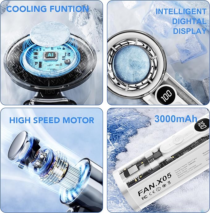 Portable Handheld Fan,Adjustable Speed(1-100),Rechargeable Personal Fan with Ice Cooler and LED Display,Portable Cooling fan for Travel/Camping/Outdoor (white)