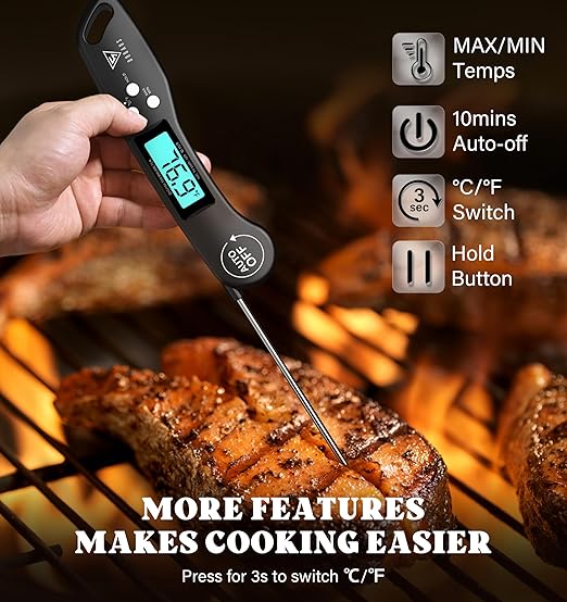 DOQAUS Digital Meat Thermometer, 2 Pack Instant Read Food Thermometer for Cooking, Kitchen Probe with Backlit & Reversible Display, Wide Temperature Range for Turkey, Bread, Baking, Sourdough