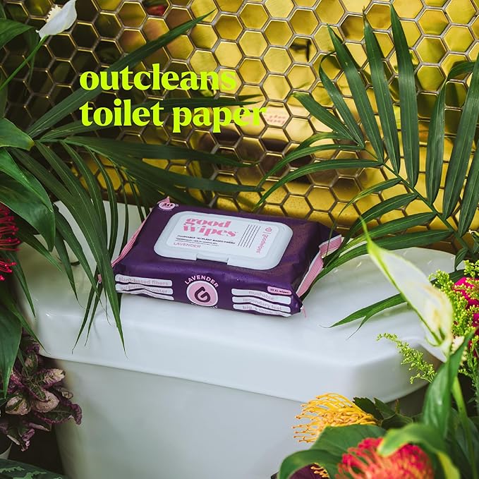 goodwipes Flushable Butt Wipes - Vitamin E & Aloe - Sewer & Septic Safe - Extra Large Adult Wet Wipes For Women & Men - Bathroom Essentials - Lavender, 318 Count (6 Packs + 1 Travel)