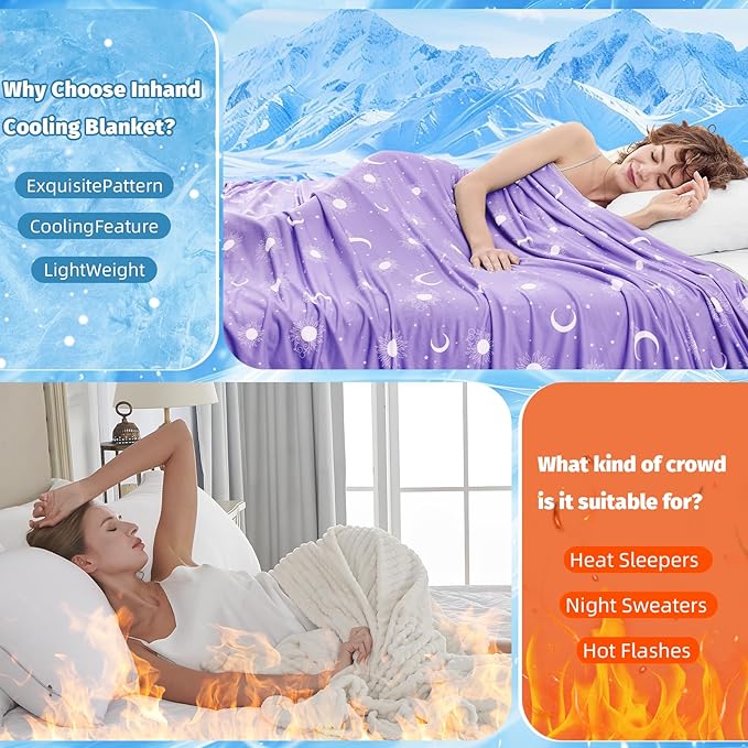inhand Cooling Blanket Queen Size (90"x90") - Cooled Blankets for Hot Sleepers Lightweight Breathable Summer Blanket for Sleeping Night Sweats to Keep Cool in The Heat -Fantasy Purple