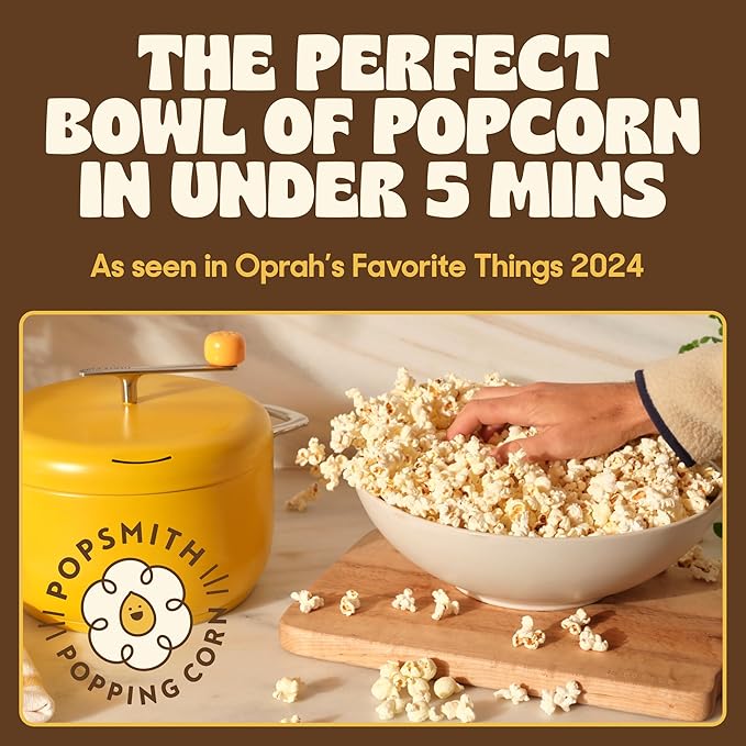 Popsmith Starter Bundle in Butter - 6 Quart Stovetop Popcorn Machine with 5 Movie Theater Popcorn & 5 Kettle Corn Popcorn Kits - Stainless Steel Popcorn Maker Compatible with All Stovetops