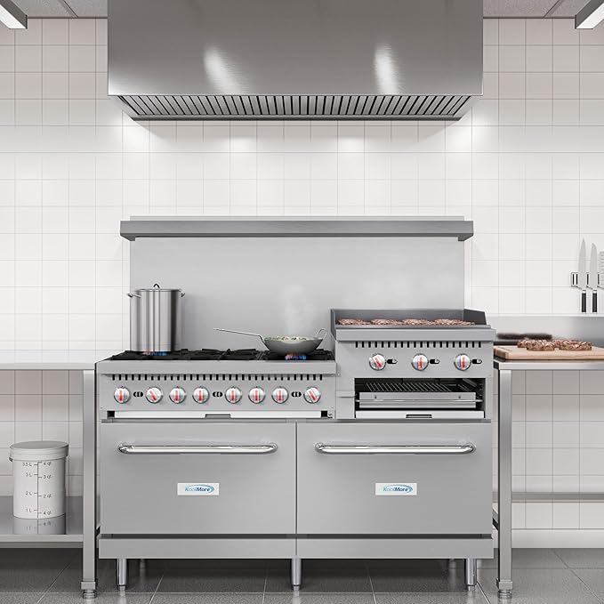 KoolMore KM-CRGB60-LP 60 in. 6 Burner Commercial Liquid Propane Range with 24 in. Griddle and Broiler