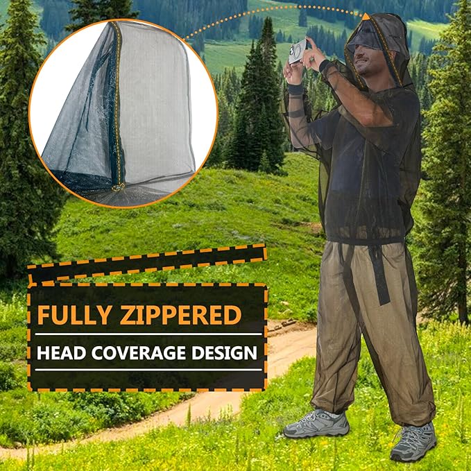 South to East Mosquito Suit - Net Bug Mesh Pants & Jacket with Hood for Outdoor Protection from Bugs, Flies, Gnats, No-See-Ums & Midges - Mosquito Clothing for Men & Women with Carrybag, M Size