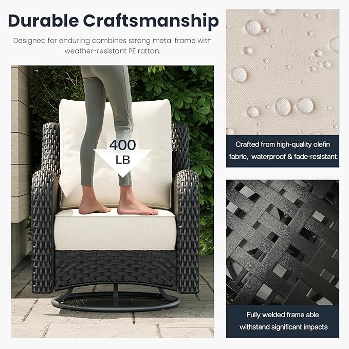 7 Pieces Outdoor Patio Furniture Sets with Single Chairs with 6-inch Thick Cushion and Fire Pit Table for Deck Lawn