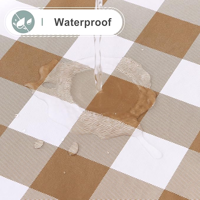 misaya Square Waterproof Vinyl Table Cloth, Buffalo Flannel Backed Tablecloth, Wipeable Plastic Table Cover for Dinner, Kitchen, Outdoor (54" x 54", Brown and White)