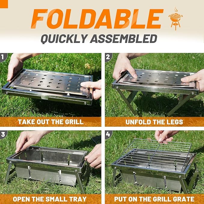 𝐁𝐚𝐫𝐛𝐞𝐜𝐮𝐞 𝐆𝐫𝐢𝐥𝐥𝐬,Portable 𝐂𝐡𝐚𝐫𝐜𝐨𝐚𝐥 𝐆𝐫𝐢𝐥𝐥 Foldable Grills ,𝐒𝐦𝐚𝐥𝐥 𝐆𝐫𝐢𝐥𝐥𝐬 𝐎𝐮𝐭𝐝𝐨𝐨𝐫 𝐂𝐨𝐨𝐤𝐢𝐧𝐠 for Travel, 𝐂𝐚𝐦𝐩𝐢𝐧𝐠 𝐒𝐦𝐨𝐤𝐞𝐫 𝐁𝐁𝐐 𝐆𝐫𝐢𝐥𝐥,Stainless Steel Table Top Grill Charcoal for Outdoor Cooking,Camping,Backyard