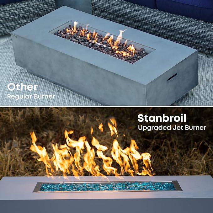 Stanbroil 48 x 14 Inch Upgrade Rectangle Fire Pit Jet Burner Pan, 304 SS Propane Gas Firepit for Outside DIY Fire Pit Table, High Flame, BTU 185,000 Max