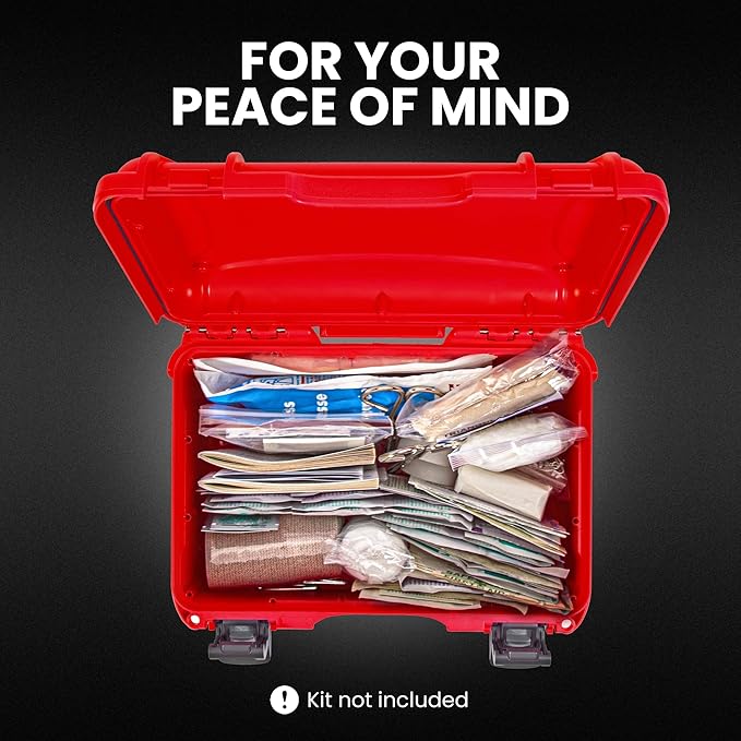 NANUK 909 Waterproof First Aid Box Empty – Durable, Medical First Aid Organizer Case, IP67-Rated, Dustproof, Impact-Resistant, and Floats (7.4" x 4.9" x 3.1") – Red