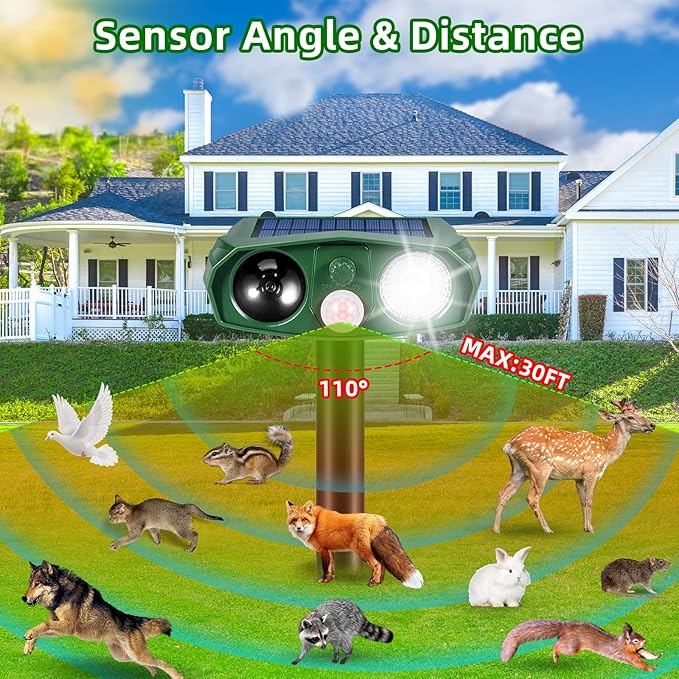 4Pack Solar Ultrasonic Cat Repellent Outdoor Animal Repellent with Flash Light&USB Charge Waterproof Animal Deterrent Devices Deer Repellent Devices for Rabbit Squirrel Skunk Repellent for Yard