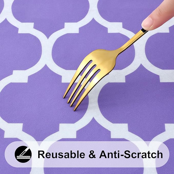 Smiry Rectangle Picnic Table Cover, Waterproof Elastic Fitted Camping Tablecloths for 4 Foot Tables, Wipeable Flannel Backed Vinyl Tablecloth Protector for Indoor, Outdoor (Lavender, 30x48 Inches)