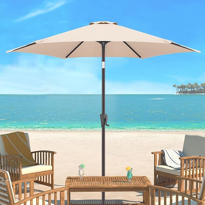 9ft Outdoor Patio Umbrella - Table Umbrella Waterprool UV Protection, Sombrillas de Patio with Push Button Tilt&Crank, Sun Umbrella for Pool, Porch, Garden, Deck, Backyard(Beige)
