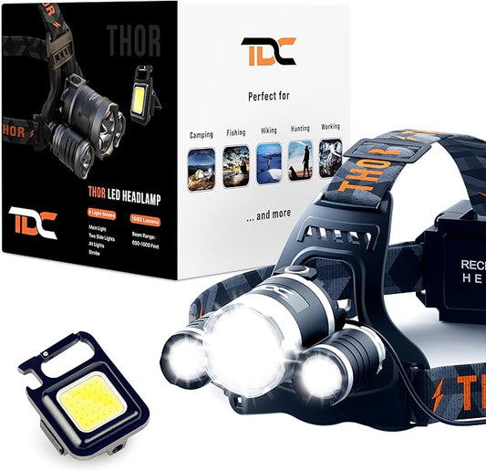 TDC Head Lamp Led Rechargeable Super Bright - USB-C Headlamp for Adults - Head Lights for Forehead - 1080 Lumen Head Flashlight - 10HR Battery for Hardhat, Camping, Hunting, Work
