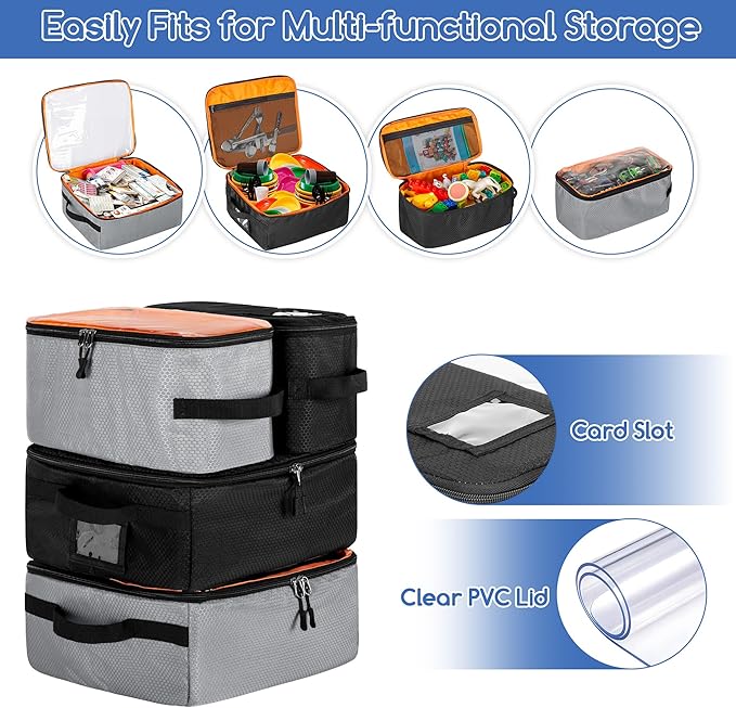 Camping Organizers and Storage, 4 Pcs Packing Cubes with Carrying Bag, 5-in-one with Hard Bottom Storage Bag for Travelling, Toys, Dolls, etc, Black