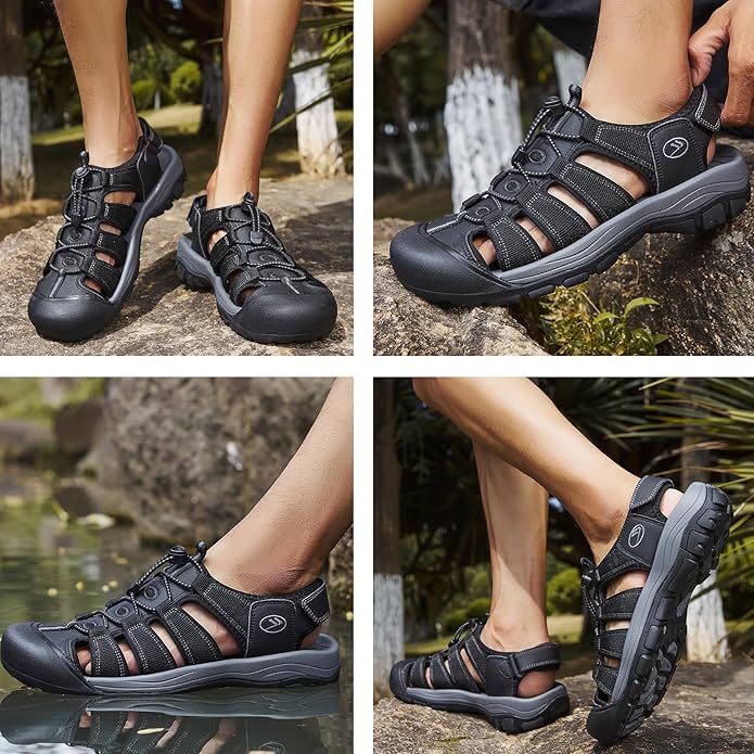 FLARUT Men's Athletic Sandals - Closed Toe Sport Hiking & Outdoor Walking Water Sandals with Anti-Slip Cushioning and Breathable Mesh