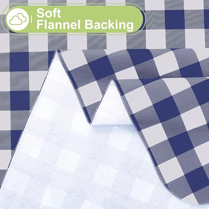 Smiry Rectangle Table Cloth, Waterproof Vinyl Tablecloth with Flannel Backing, Wipeable Buffalo Plaid Table Cover for Dining, Indoor and Outdoor (Navy & White, 52"x70")