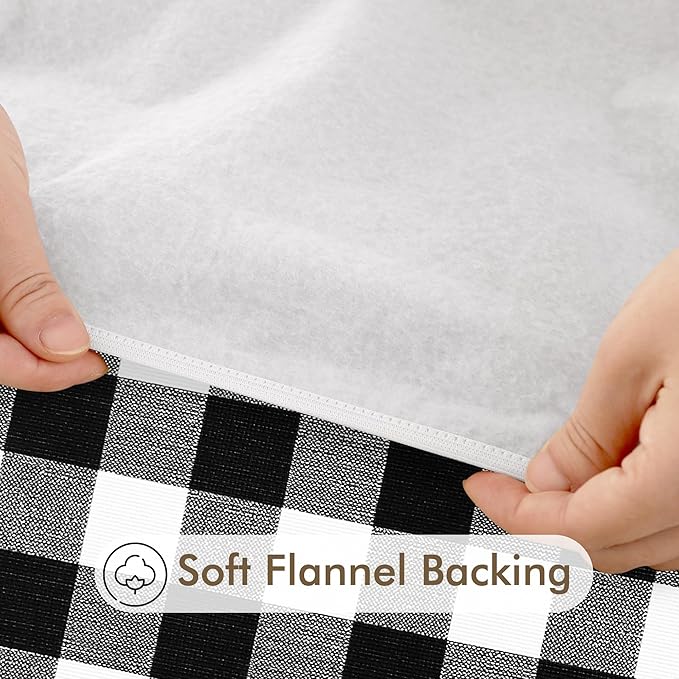 Fitable 2 Pack Vinyl Fitted Tablecloth Round, Black and White - Waterproof Checkered Elastic Tablecloth Flannel Backed Gingham Table Cover for Outdoor Picnic Dining (Fit for 36"-44" Round Tables)