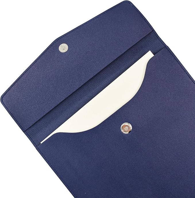 VANRA 1 Piece PU Leather File Folder Vertical A4 Document Holder File Envelope Waterproof Leather Portfolio Case Filing File Organizer for Letter Size with Magnetic Button Closure (Navy Blue)