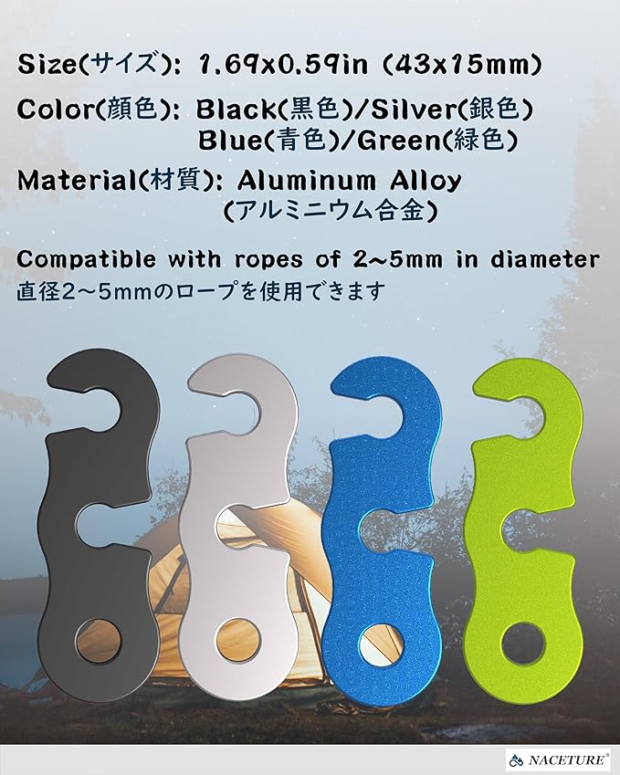 Rope Tensioner Aluminum Alloy Camping Tent Guyline Cord Adjuster Camping of Gear for Camping, Hiking, Backpacking Ultralight Tent Stakes Guy Lines (Sliver, 10 Pack)