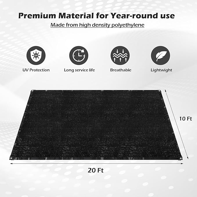 Garden expert 75% Black Shade Cloth 8x12FT Taped Edge with Grommets Sun Net Mesh for Garden Patio Backyard UV-Resistant