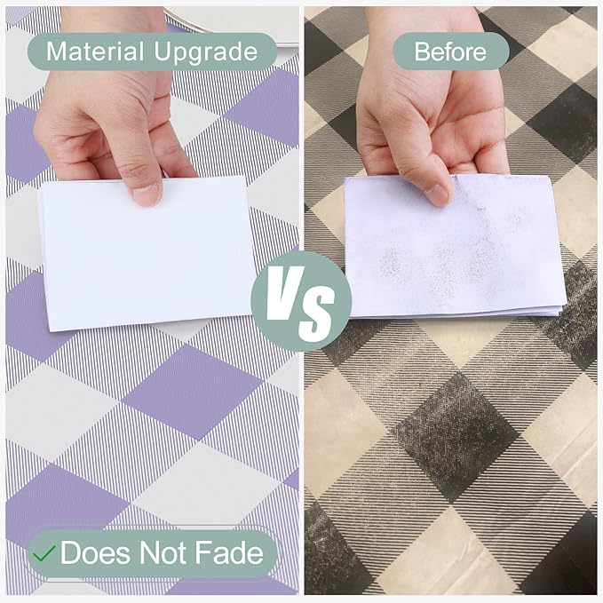 misaya Rectangle Waterproof Vinyl Table Cloth, Buffalo Flannel Backed Tablecloth, Wipeable Plastic Table Cover for Dinner, Kitchen, Outdoor (52" x 70", Lavender and White)