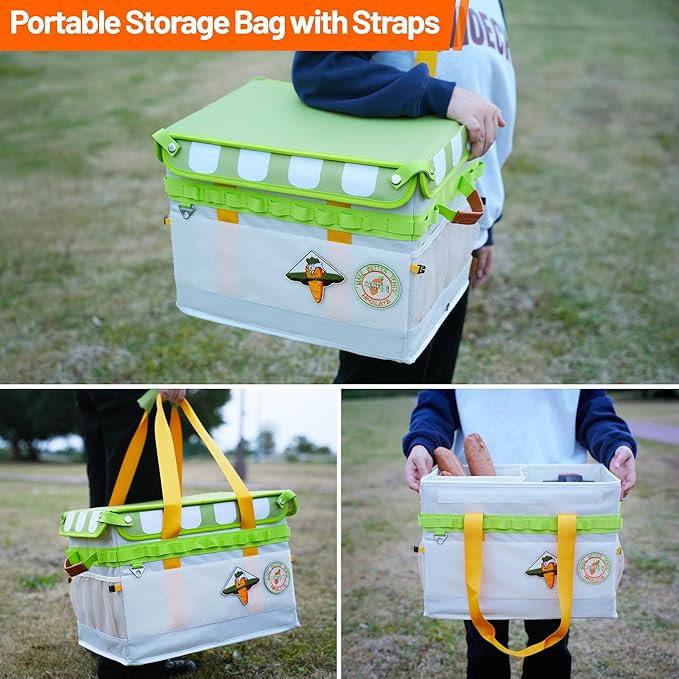 Himalaya 30L Camping Storage Bag with Lid, Carrot Orange Camping Organizer Containers, Picnic Basket Chuck Box Tactical Bag for Hiking Cookware Travel Car
