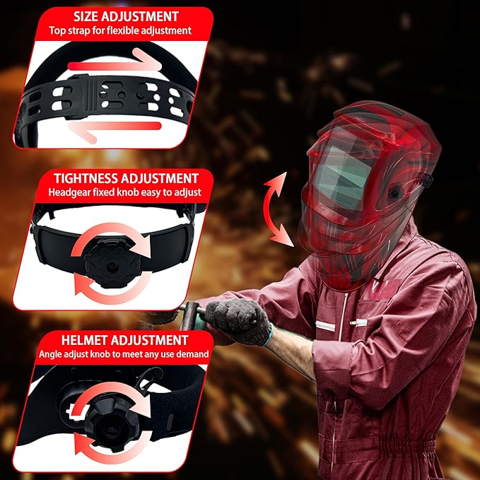 Auto Darkening Welding Helmet with Large Viewing Screen, Solar Powered, Adjustable Shade Range 9-13, Lightweight Welding Mask for TIG MIG ARC Plasma Cutting